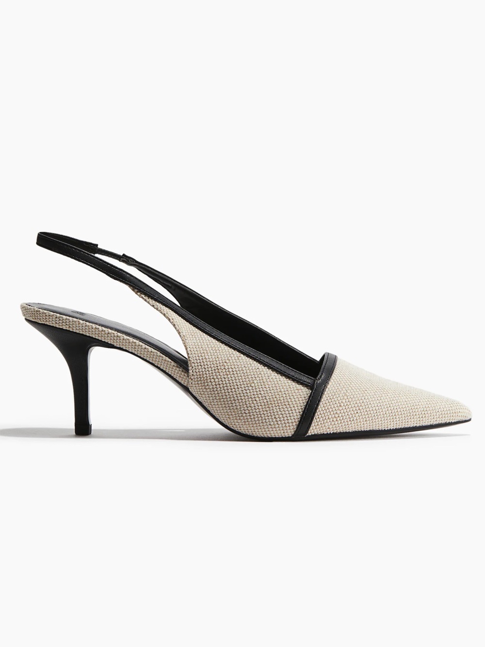 H&M cream canvas & black trim Pointed Slingback Heels